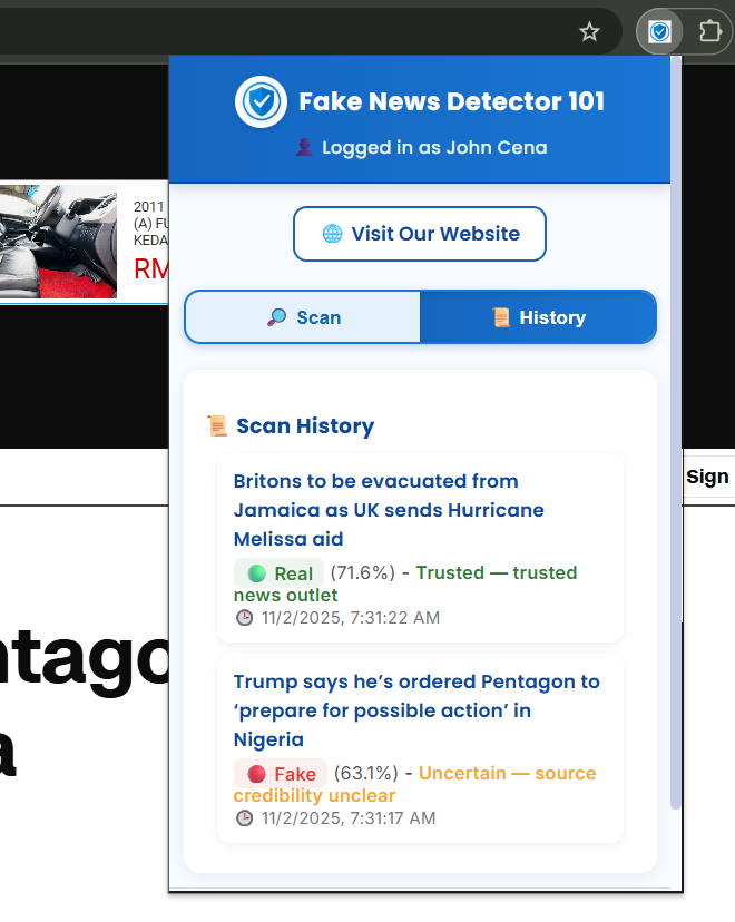 History Scan Feature